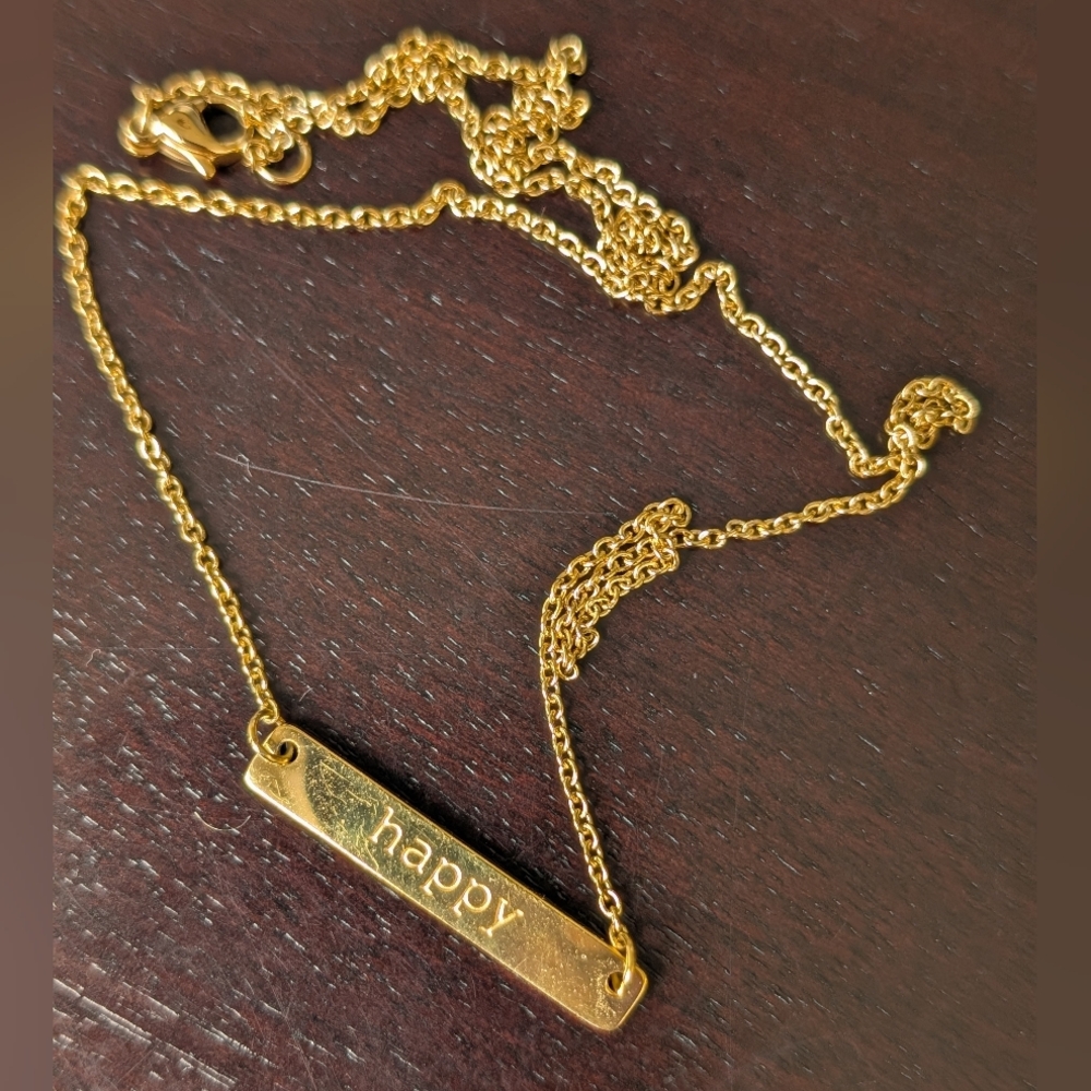 Jook And Nona Gold 'Happy' Bar Necklace